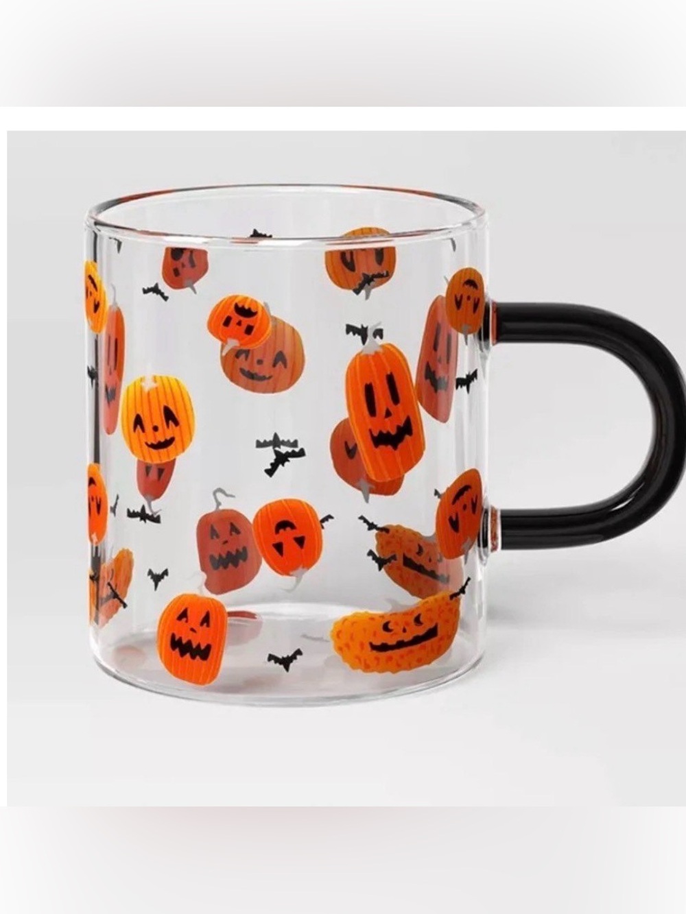 Target Halloween Jack-O'-Lantern Clear Glass Mug with Black Handle